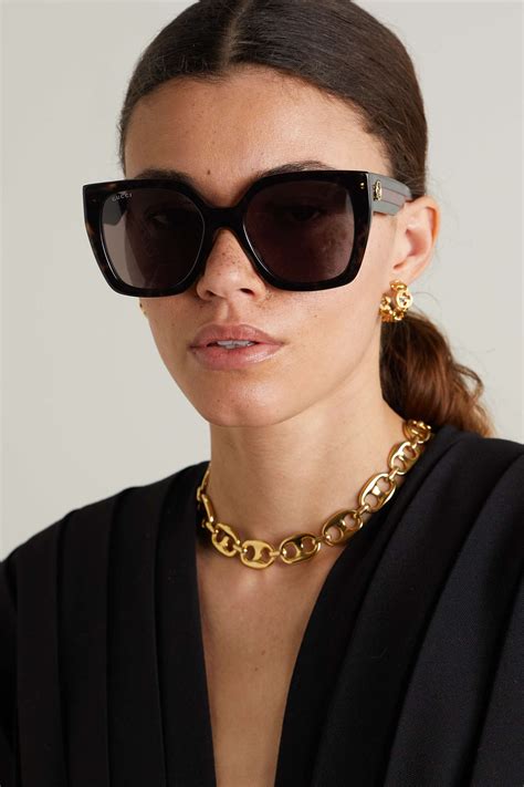 gucci tortoise rectangle sunglasses|Gucci oversized tortoiseshell sunglasses.